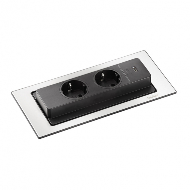 Powerbox Backflip - Eluttag och USB-C - Rostfri look i gruppen Sortiment / Belysning / El-uttag hos Beslag Design i Båstad Aktiebolag (989002)