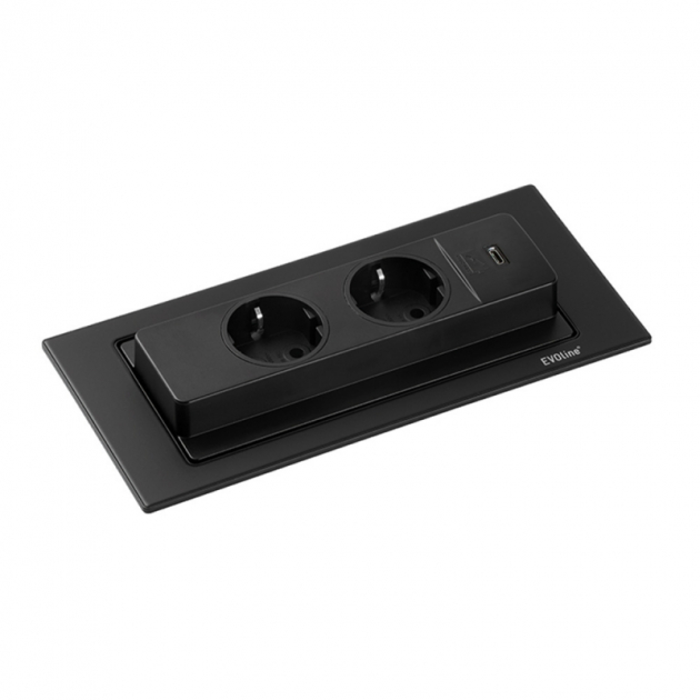 Powerbox Backflip - Eluttag och USB-C - Mattsvart i gruppen Sortiment / Belysning / El-uttag hos Beslag Design i Båstad Aktiebolag (989003)